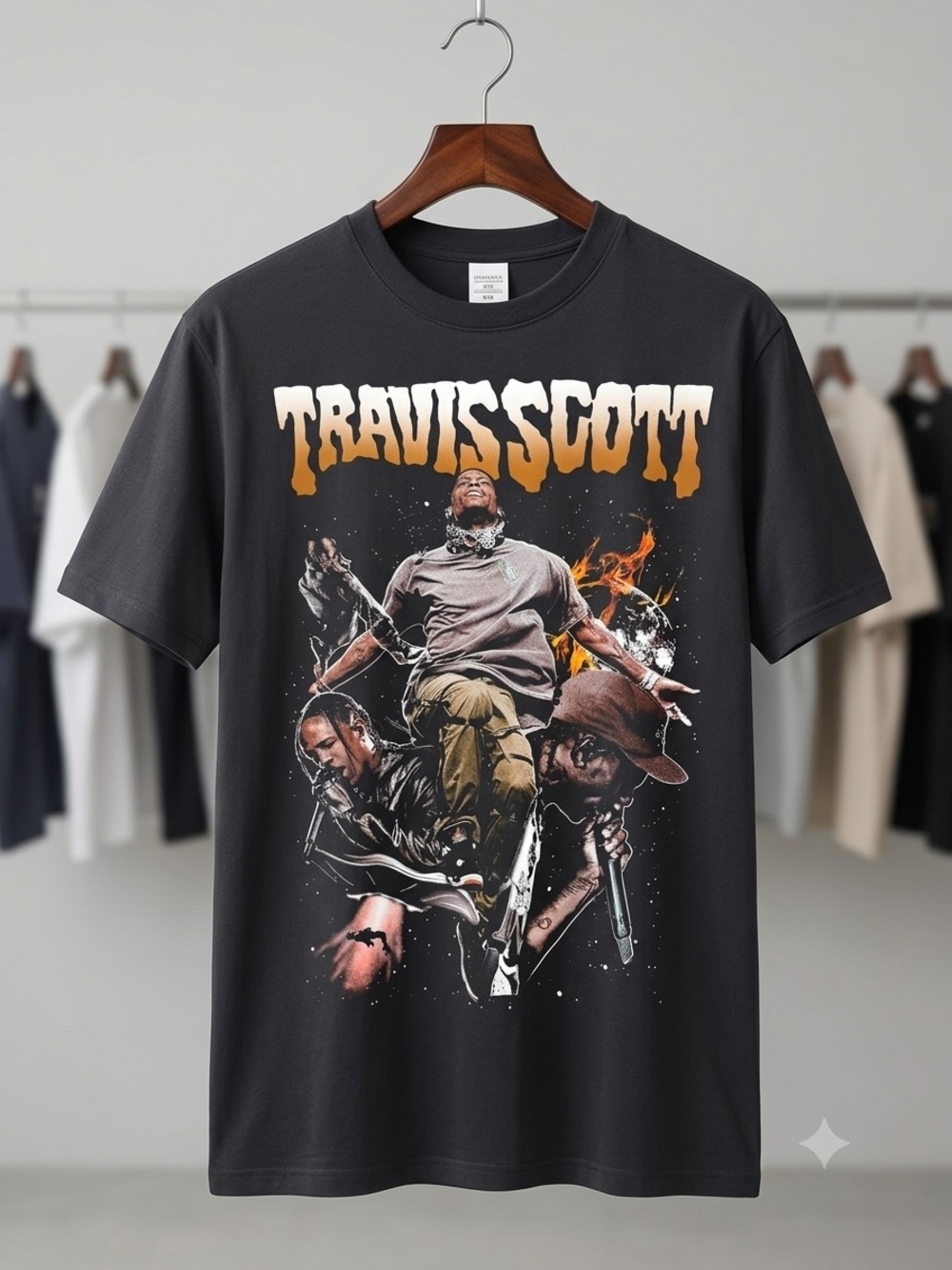 Popular Rapper T. Scott Print Graphic Tee - Black & Orange Accents